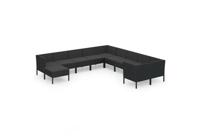 loungesæt til haven 11 dele med hynder polyrattan sort - Sort - Havemøbler - Loungemøbler - Loungesæt