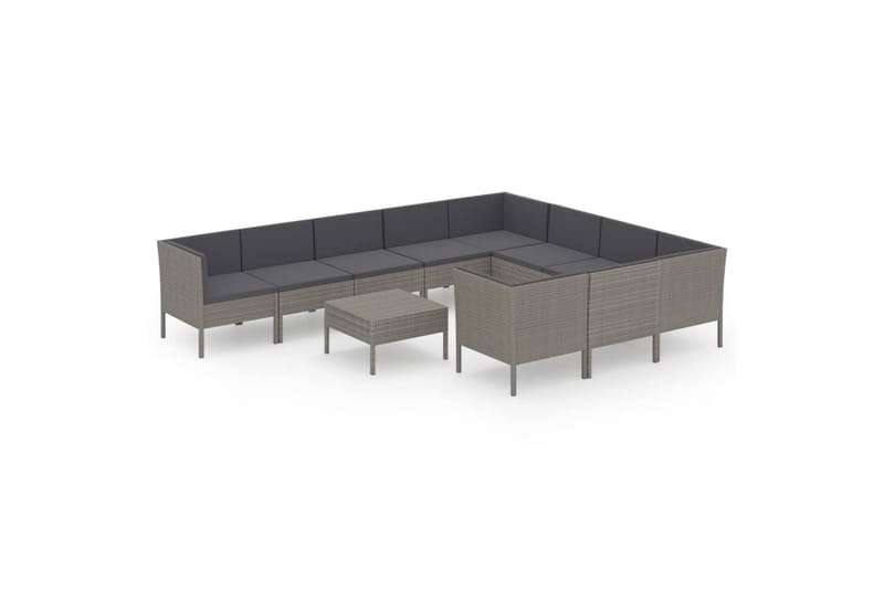 loungesæt til haven 11 dele med hynder polyrattan grå - Grå - Havemøbler - Loungemøbler - Loungesæt