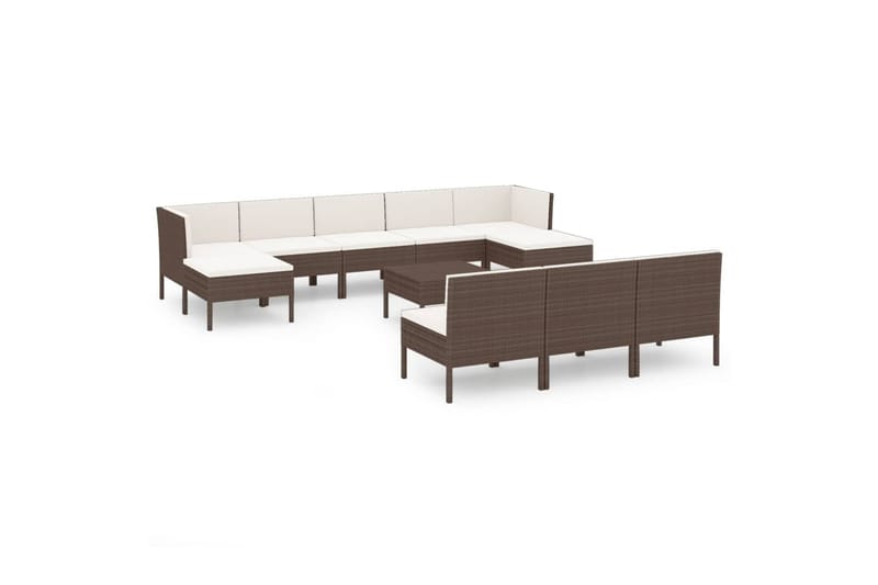loungesæt til haven 11 dele med hynder polyrattan brun - Brun - Havemøbler - Loungemøbler - Loungesæt