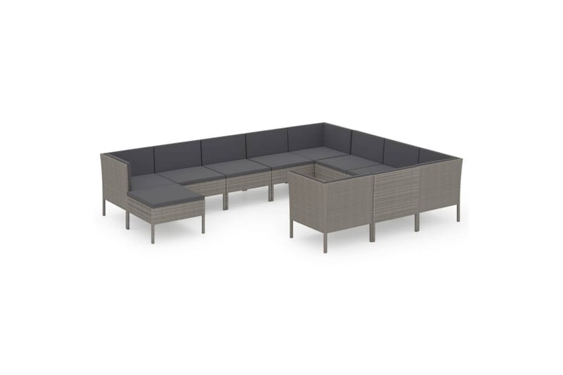 loungesæt til haven 11 dele med hynder polyrattan grå - Grå - Havemøbler - Loungemøbler - Loungesæt