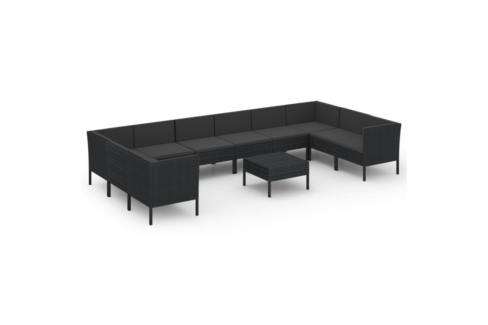 loungesæt til haven 11 dele med hynder polyrattan sort - Sort - Havemøbler - Loungemøbler - Loungesæt