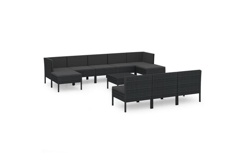 loungesæt til haven 11 dele med hynder polyrattan sort - Sort - Havemøbler - Loungemøbler - Loungesæt