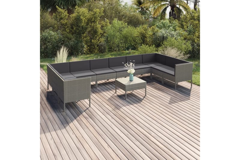 loungesæt til haven 11 dele med hynder polyrattan grå - Grå - Havemøbler - Loungemøbler - Loungesæt