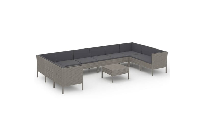 loungesæt til haven 11 dele med hynder polyrattan grå - Grå - Havemøbler - Loungemøbler - Loungesæt