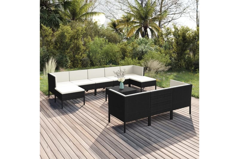 loungesæt til haven 11 dele med hynder polyrattan sort - Sort - Havemøbler - Loungemøbler - Loungesæt