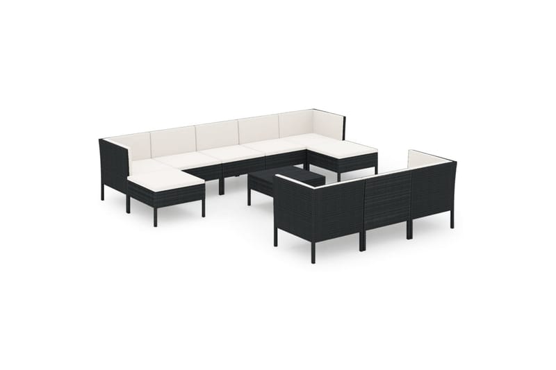 loungesæt til haven 11 dele med hynder polyrattan sort - Sort - Havemøbler - Loungemøbler - Loungesæt