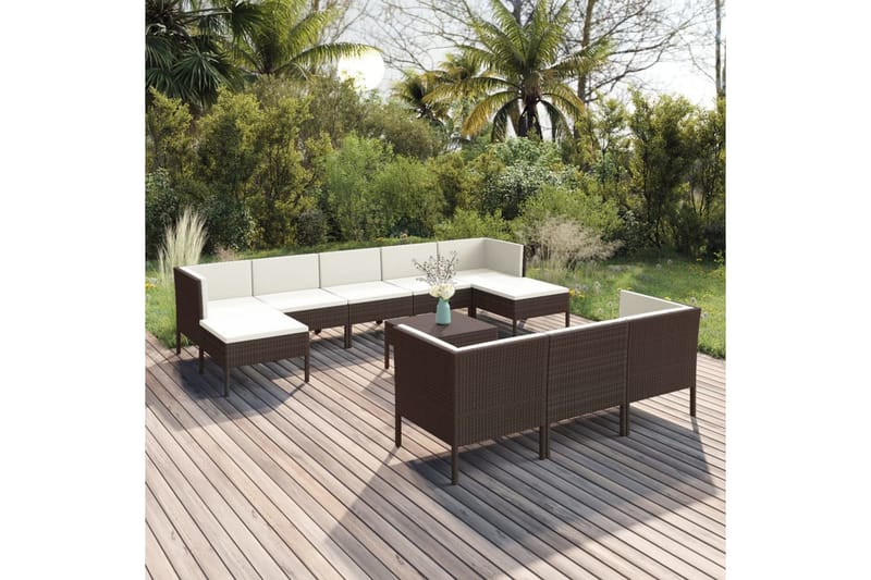 loungesæt til haven 11 dele med hynder polyrattan brun - Brun - Havemøbler - Loungemøbler - Loungesæt