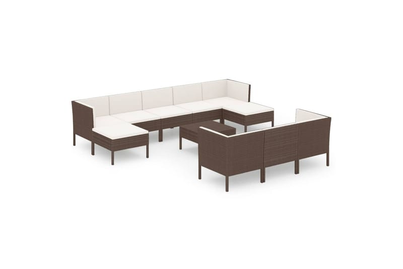 loungesæt til haven 11 dele med hynder polyrattan brun - Brun - Havemøbler - Loungemøbler - Loungesæt