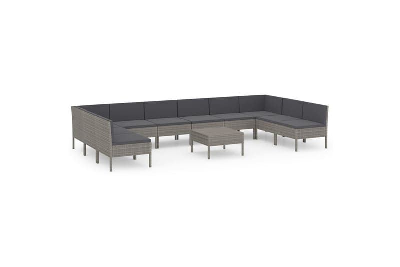 loungesæt til haven 11 dele med hynder polyrattan grå - Grå - Havemøbler - Loungemøbler - Loungesæt