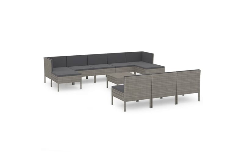 loungesæt til haven 11 dele med hynder polyrattan grå - Grå - Havemøbler - Loungemøbler - Loungesæt