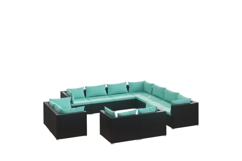 loungesæt til haven 11 dele med hynder polyrattan sort - Sort - Sofagrupper udendørs - Loungesæt - Altanmøbler