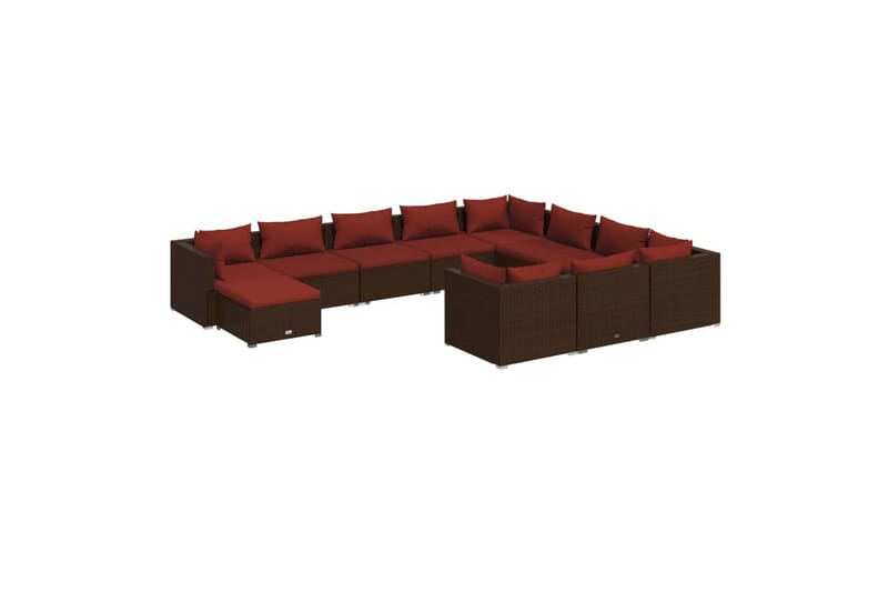 loungesæt til haven 11 dele med hynder polyrattan brun - Brun - Sofagrupper udendørs - Loungesæt - Altanmøbler