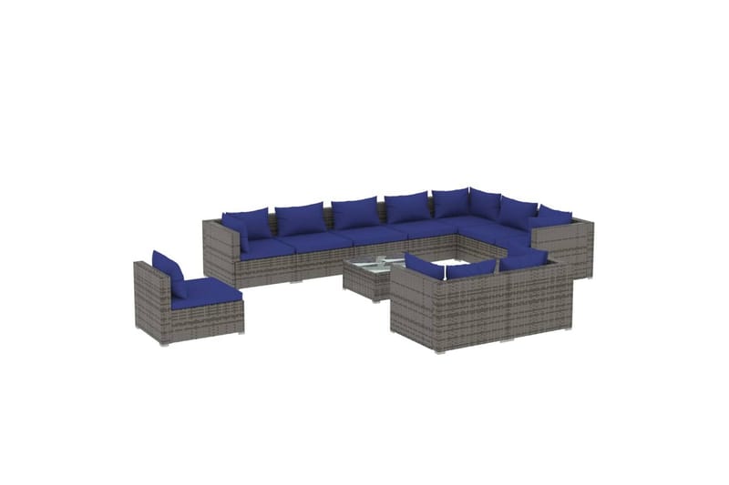 loungesæt til haven 11 dele med hynder polyrattan grå - Grå - Altanmøbler - Sofagrupper udendørs - Loungesæt