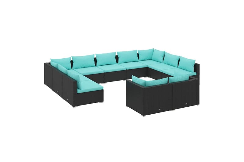 loungesæt til haven 11 dele med hynder polyrattan sort - Sort - Altanmøbler - Sofagrupper udendørs - Loungesæt
