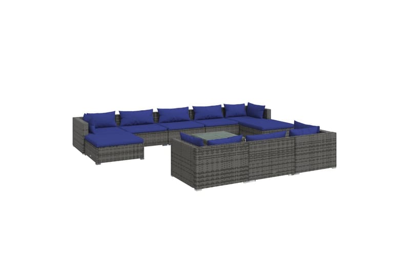 loungesæt til haven 11 dele med hynder polyrattan grå - Grå - Sofagrupper udendørs - Loungesæt - Altanmøbler
