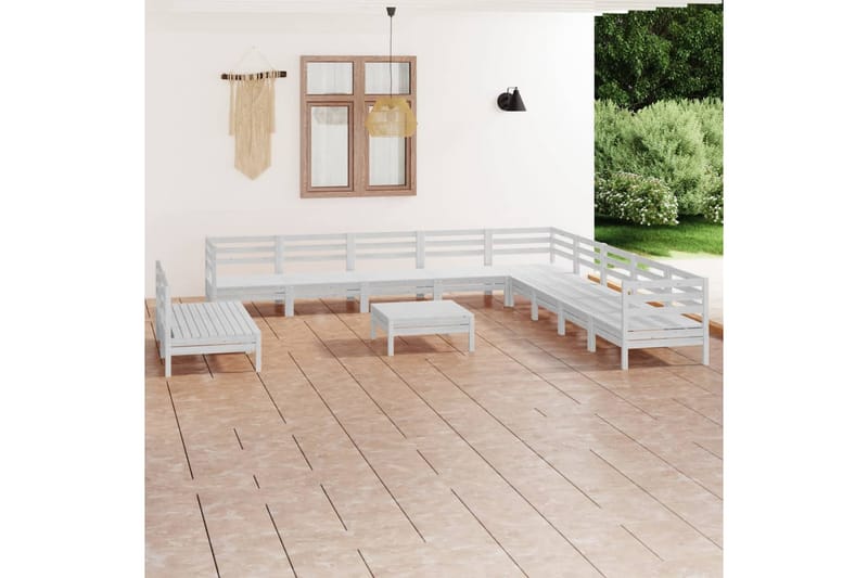 loungesæt til haven 12 dele massivt fyrretræ hvid - Hvid - Altanmøbler - Sofagrupper udendørs - Loungesæt