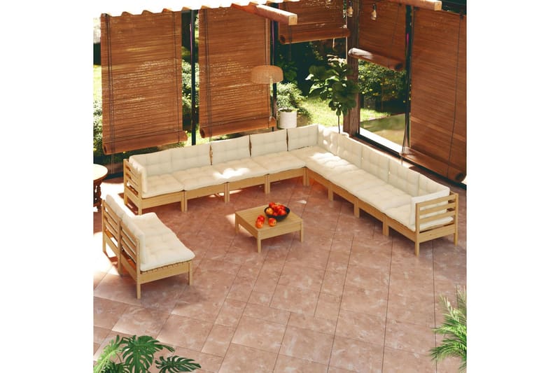 loungesæt til haven 12 dele med hynder fyrretræ gyldenbrun - Brun - Altanmøbler - Sofagrupper udendørs - Loungesæt