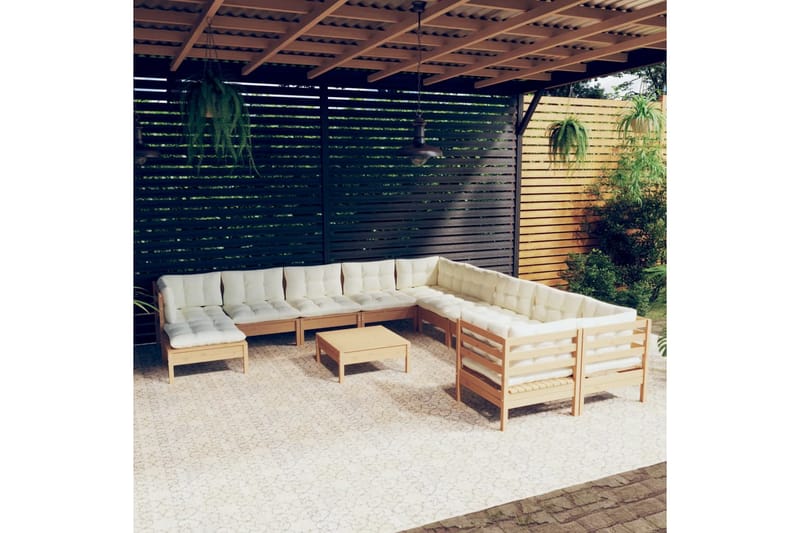 loungesæt til haven 12 dele med hynder fyrretræ gyldenbrun - Brun - Altanmøbler - Sofagrupper udendørs - Loungesæt