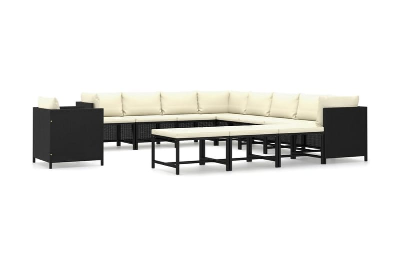 Loungesæt Til Haven 12 Dele Med Hynder Polyrattan Sort - Sort - Havemøbler - Loungemøbler - Loungesæt
