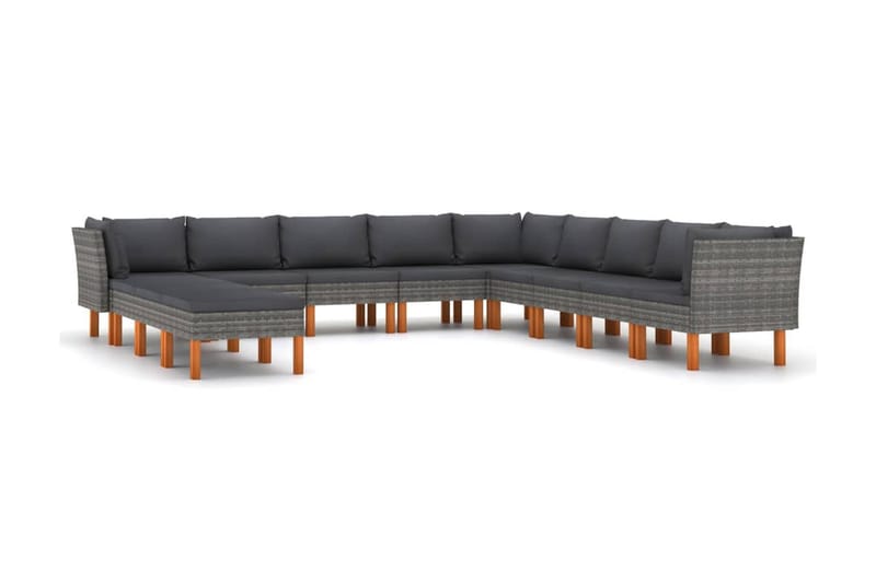 loungesæt til haven 12 dele med hynder polyrattan grå - Grå - Altanmøbler - Sofagrupper udendørs - Loungesæt