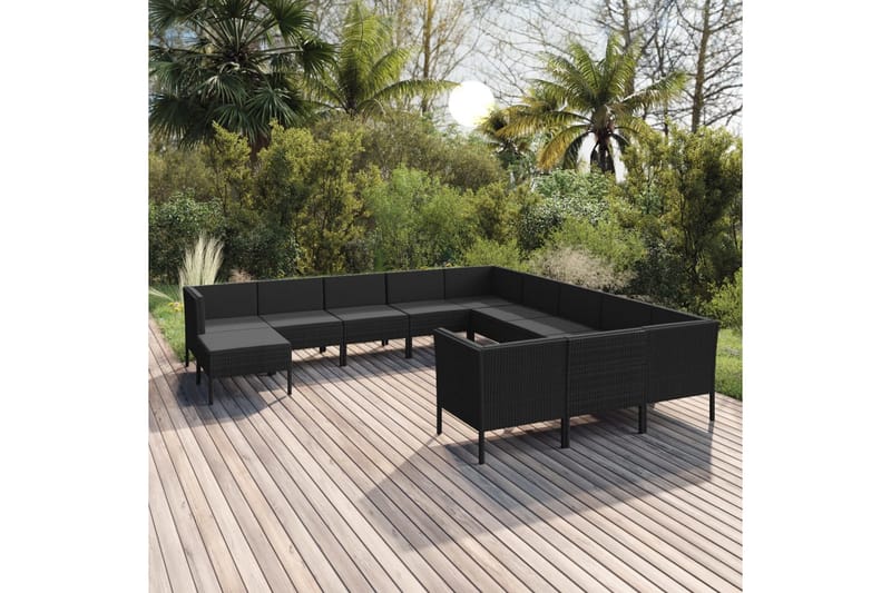 loungesæt til haven 12 dele med hynder polyrattan sort - Sort - Havemøbler - Loungemøbler - Loungesæt