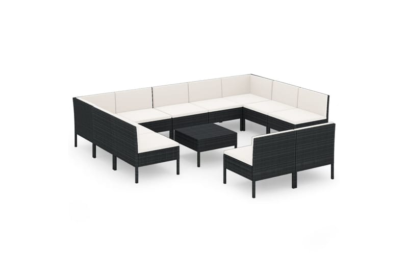 loungesæt til haven 12 dele med hynder polyrattan sort - Sort - Altanmøbler - Sofagrupper udendørs - Loungesæt