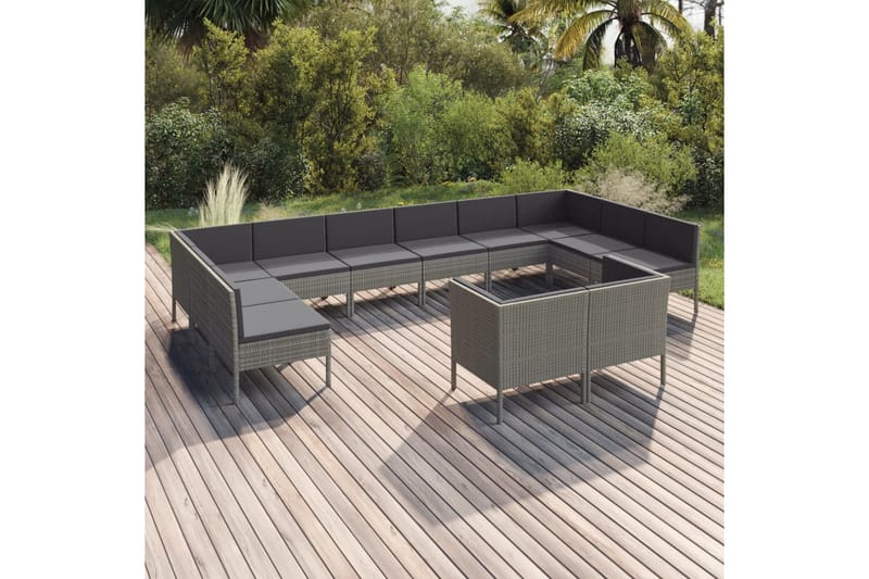 loungesæt til haven 12 dele med hynder polyrattan grå - Grå - Havemøbler - Loungemøbler - Loungesæt