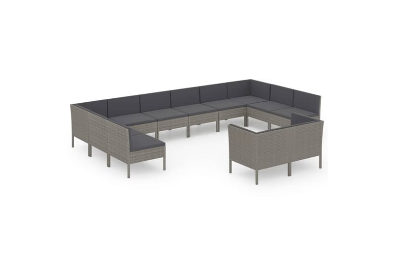 loungesæt til haven 12 dele med hynder polyrattan grå - Grå - Altanmøbler - Sofagrupper udendørs - Loungesæt