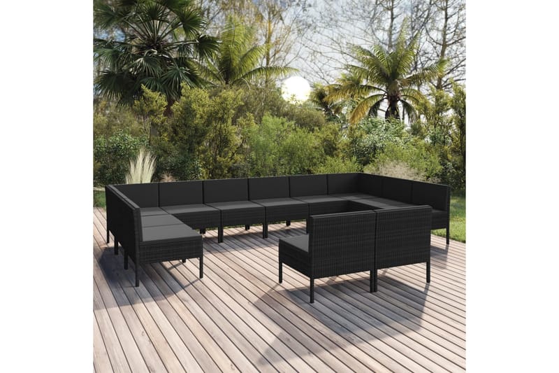 loungesæt til haven 12 dele med hynder polyrattan sort - Sort - Havemøbler - Loungemøbler - Loungesæt