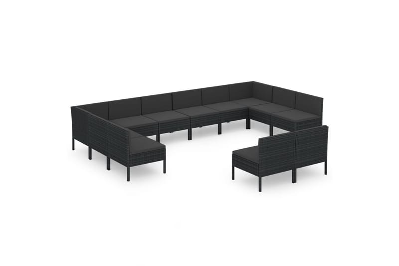 loungesæt til haven 12 dele med hynder polyrattan sort - Sort - Havemøbler - Loungemøbler - Loungesæt