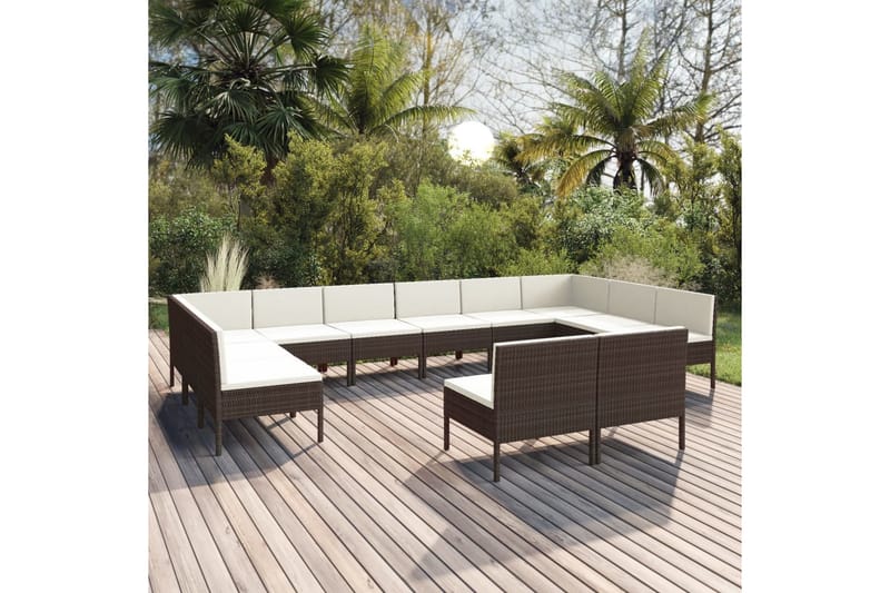 loungesæt til haven 12 dele med hynder polyrattan brun - Brun - Altanmøbler - Sofagrupper udendørs - Loungesæt