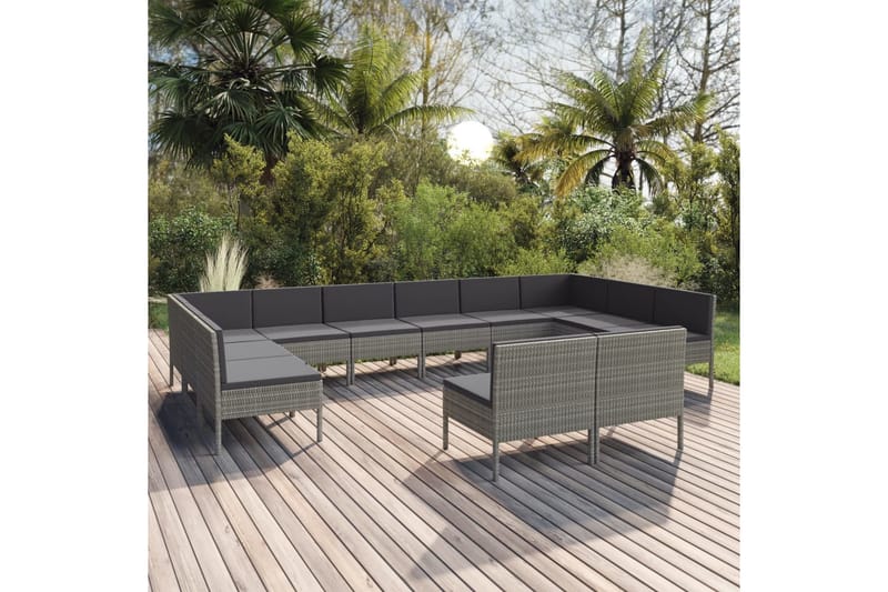 loungesæt til haven 12 dele med hynder polyrattan grå - Grå - Havemøbler - Loungemøbler - Loungesæt