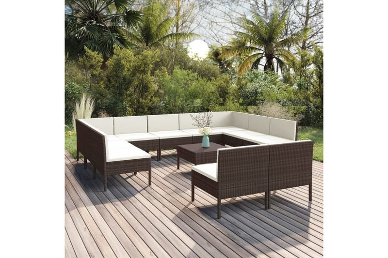 loungesæt til haven 12 dele med hynder polyrattan brun - Brun - Havemøbler - Loungemøbler - Loungesæt