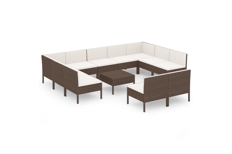loungesæt til haven 12 dele med hynder polyrattan brun - Brun - Havemøbler - Loungemøbler - Loungesæt