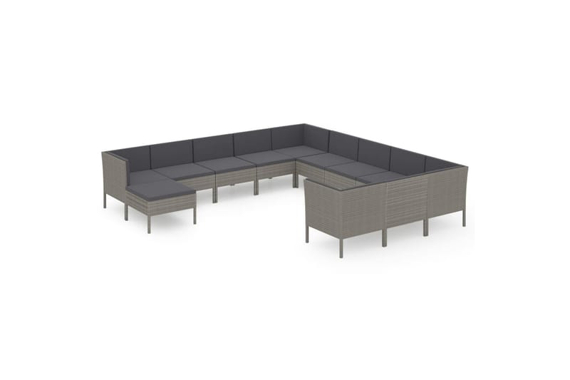 loungesæt til haven 12 dele med hynder polyrattan grå - Grå - Havemøbler - Loungemøbler - Loungesæt