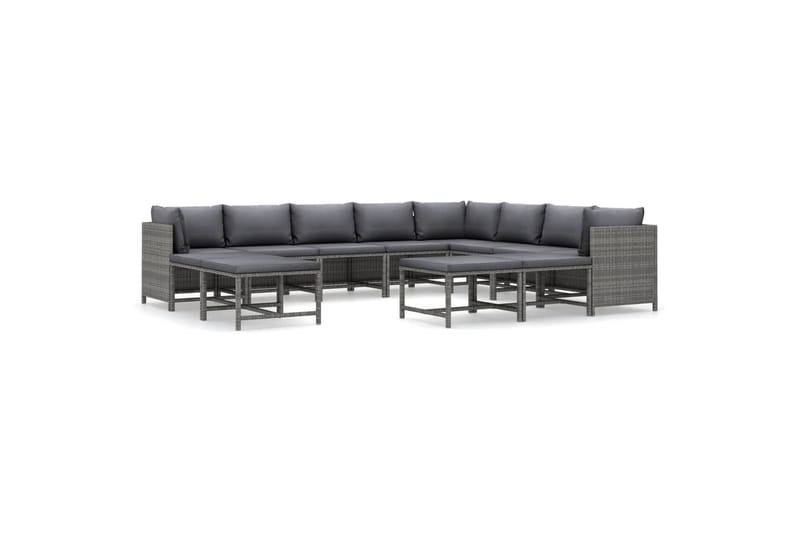 loungesæt til haven 12 dele med hynder polyrattan grå - Grå - Havemøbler - Loungemøbler - Loungesæt