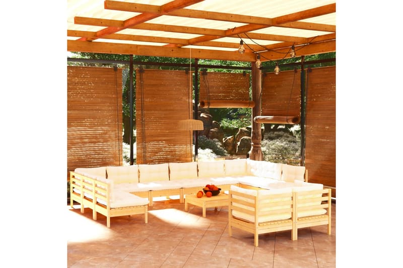 loungesæt til haven 13 dele cremefarvede hynder fyrretræ - Creme - Altanmøbler - Sofagrupper udendørs - Loungesæt