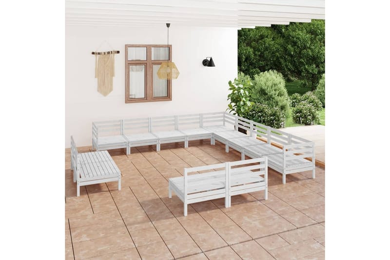 loungesæt til haven 13 dele massivt fyrretræ hvid - Hvid - Altanmøbler - Sofagrupper udendørs - Loungesæt