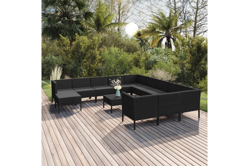 loungesæt til haven 13 dele med hynder polyrattan sort - Sort - Havemøbler - Loungemøbler - Loungesæt