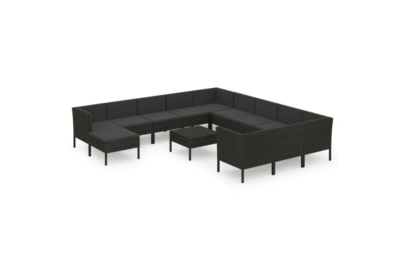 loungesæt til haven 13 dele med hynder polyrattan sort - Sort - Havemøbler - Loungemøbler - Loungesæt