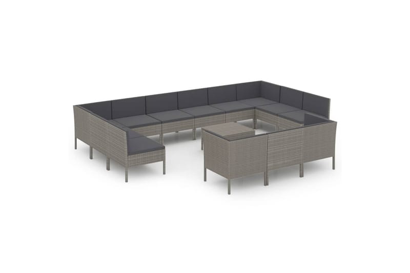 loungesæt til haven 14 dele med hynder polyrattan grå - Grå - Altanmøbler - Sofagrupper udendørs - Loungesæt