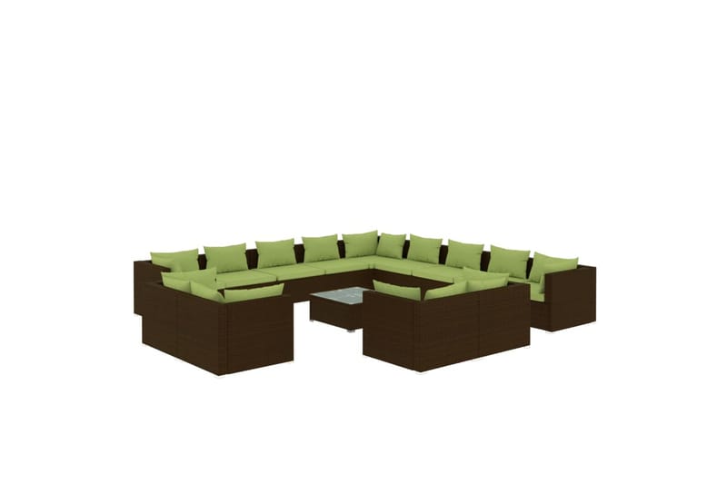 loungesæt til haven 14 dele med hynder polyrattan brun - Brun - Altanmøbler - Sofagrupper udendørs - Loungesæt