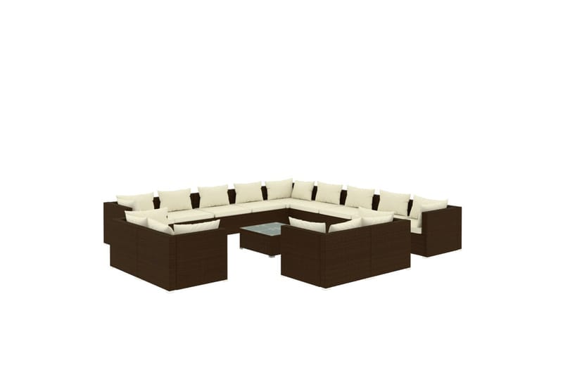 loungesæt til haven 14 dele med hynder polyrattan brun - Brun - Sofagrupper udendørs - Loungesæt - Altanmøbler