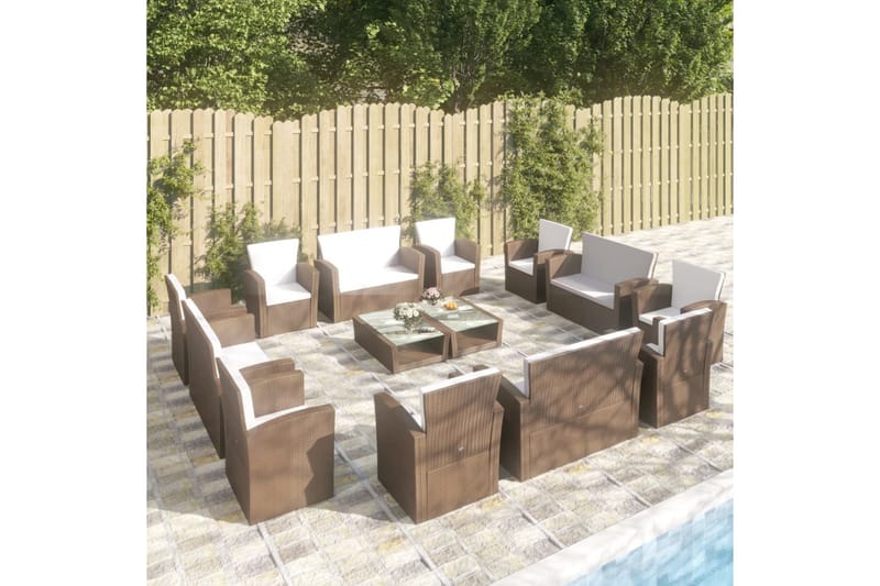 loungesæt til haven 16 dele med hynder polyrattan brun - Brun - Altanmøbler - Sofagrupper udendørs - Loungesæt