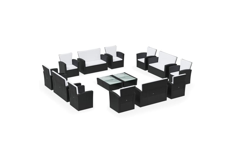 loungesæt til haven 16 dele med hynder polyrattan sort - Sort - Altanmøbler - Sofagrupper udendørs - Loungesæt