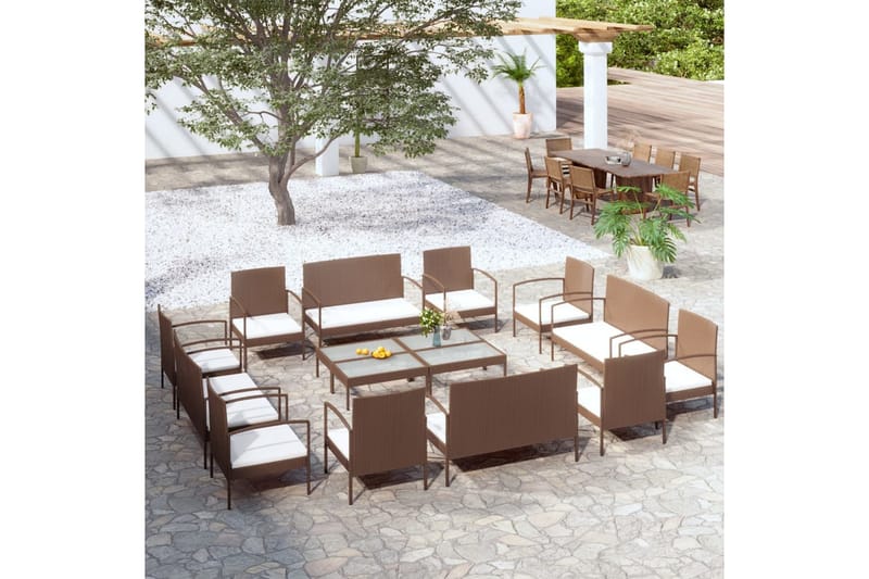 loungesæt til haven 16 dele med hynder polyrattan brun - Brun - Altanmøbler - Sofagrupper udendørs - Loungesæt