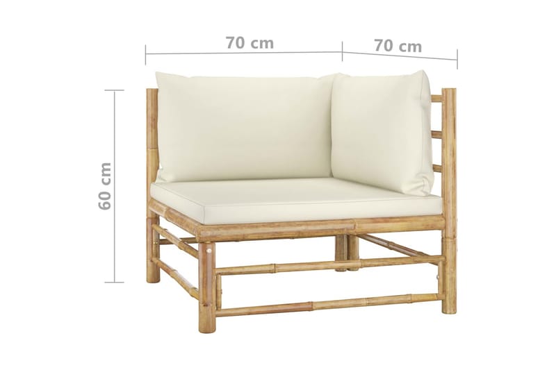 Loungesæt til haven 2 dele med cremehvide hynder bambus - Brun - Altanmøbler - Sofagrupper udendørs - Loungesæt