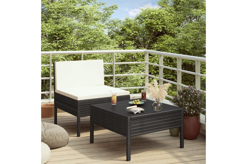 Loungesæt Til Haven 2 Dele Med Hynder Polyrattan Sort - Sort - Havemøbler - Loungemøbler - Loungesæt