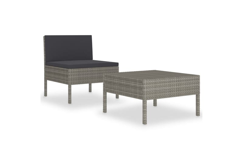 Loungesæt Til Haven 2 Dele Med Hynder Polyrattan Grå - Grå - Havemøbler - Loungemøbler - Loungesæt