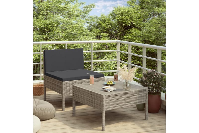 Loungesæt Til Haven 2 Dele Med Hynder Polyrattan Grå - Grå - Havemøbler - Loungemøbler - Loungesæt